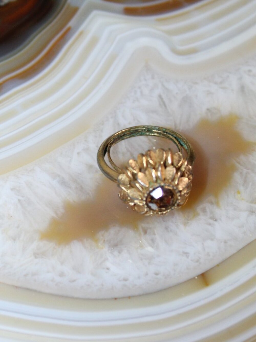 Vtg Avon Size 4 -8 (Ring Sizer) Gold-tone Round Yellow Crystal Sunflower Ring
